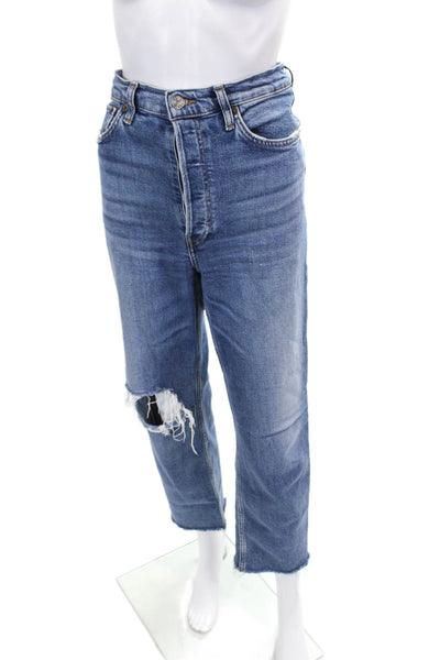 Re/Done Womens Cotton Denim Distressed Medium Wash Jeans Blue Size 29