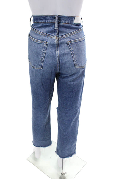 Re/Done Womens Cotton Denim Distressed Medium Wash Jeans Blue Size 29
