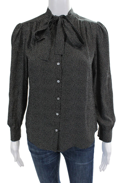 Rebecca Taylor Womens Silk Spotted Print Long Sleeve Button Up Top Black Size 00
