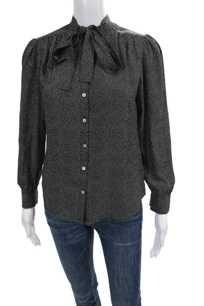 Rebecca Taylor Womens Silk Spotted Print Long Sleeve Button Up Top Black Size 00