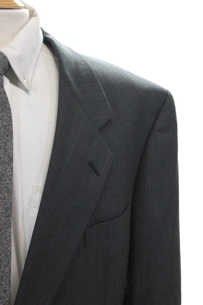 Hart Schaffner Marx Mens Striped Wide Lapel Blazer Gray Wool Size 48 Regular