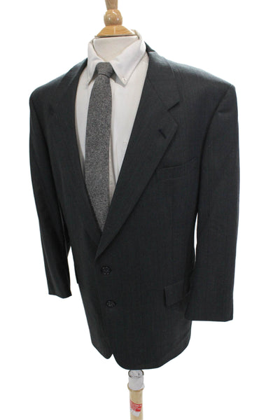 Hart Schaffner Marx Mens Striped Wide Lapel Blazer Gray Wool Size 48 Regular