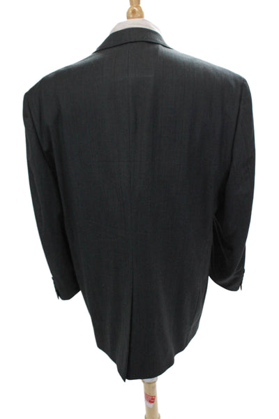 Hart Schaffner Marx Mens Striped Wide Lapel Blazer Gray Wool Size 48 Regular