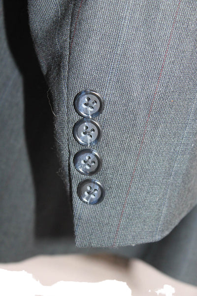 Hart Schaffner Marx Mens Striped Wide Lapel Blazer Gray Wool Size 48 Regular
