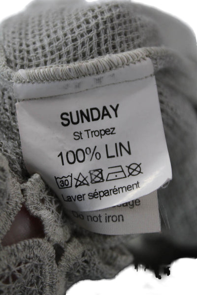 Sunday Womens Linen V-Neck Sleeveless Embroidered Tiered Dress Gray One Size