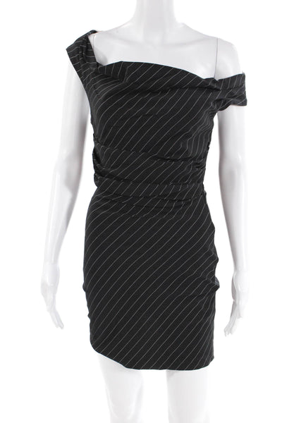 Zara Womens Pinstripe Print Cowl Neck Sleeveless Cinched Dress Black Size S