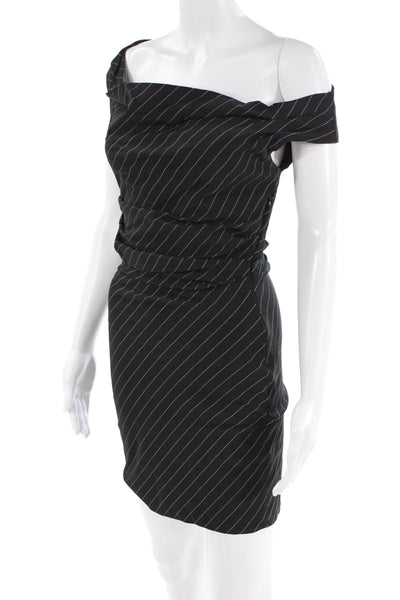 Zara Womens Pinstripe Print Cowl Neck Sleeveless Cinched Dress Black Size S