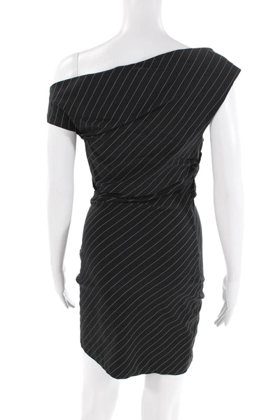 Zara Womens Pinstripe Print Cowl Neck Sleeveless Cinched Dress Black Size S