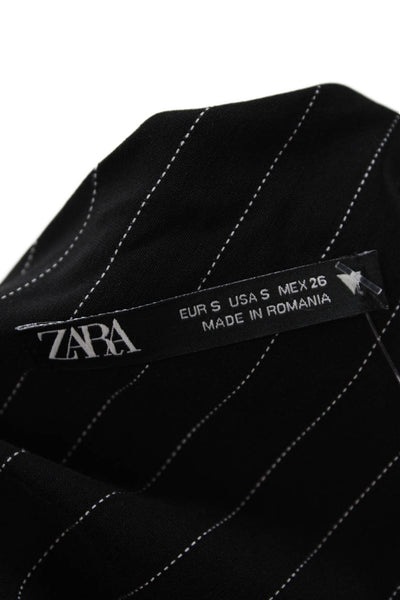 Zara Womens Pinstripe Print Cowl Neck Sleeveless Cinched Dress Black Size S
