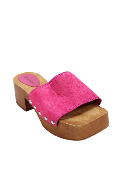 Bershka Womens Square Toe Slip-On Platform Sandal Heels Pink Size 5