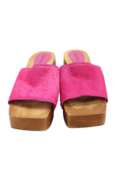 Bershka Womens Square Toe Slip-On Platform Sandal Heels Pink Size 5