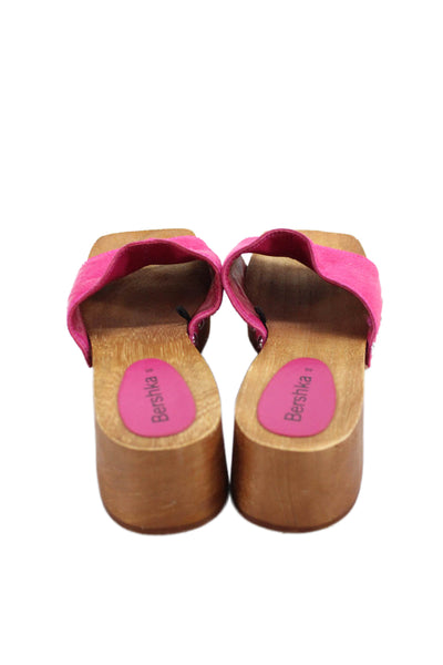 Bershka Womens Square Toe Slip-On Platform Sandal Heels Pink Size 5