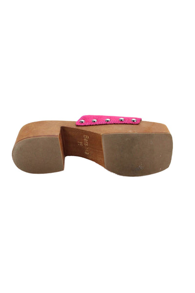 Bershka Womens Square Toe Slip-On Platform Sandal Heels Pink Size 5