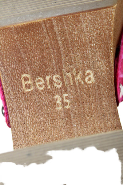 Bershka Womens Square Toe Slip-On Platform Sandal Heels Pink Size 5