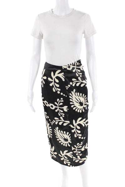 Zara Womens Floral Print Zippered Casual Midi Wrap Skirt Black Size XS