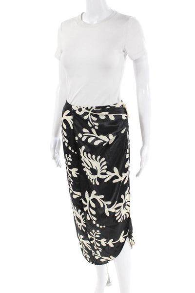 Zara Womens Floral Print Zippered Casual Midi Wrap Skirt Black Size XS