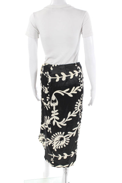 Zara Womens Floral Print Zippered Casual Midi Wrap Skirt Black Size XS