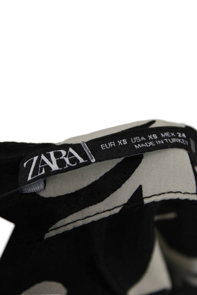 Zara Womens Floral Print Zippered Casual Midi Wrap Skirt Black Size XS
