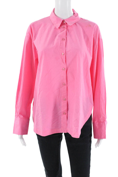 Zara Womens Cotton Long Sleeve Collared Button-Down Shirt Pink Size S