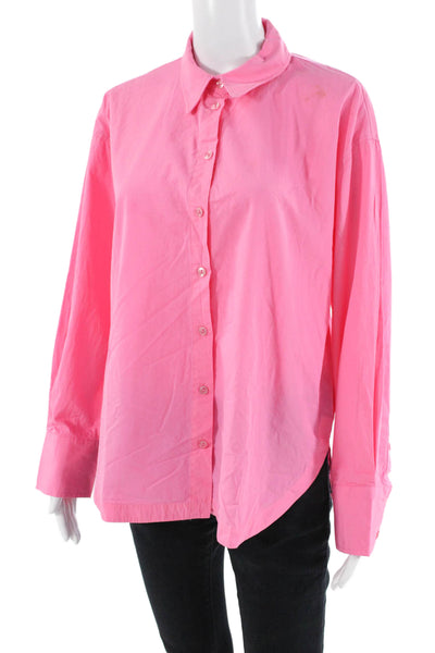 Zara Womens Cotton Long Sleeve Collared Button-Down Shirt Pink Size S
