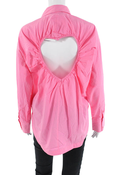 Zara Womens Cotton Long Sleeve Collared Button-Down Shirt Pink Size S
