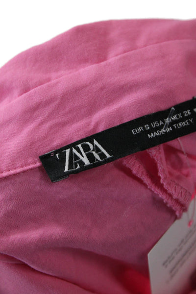 Zara Womens Cotton Long Sleeve Collared Button-Down Shirt Pink Size S
