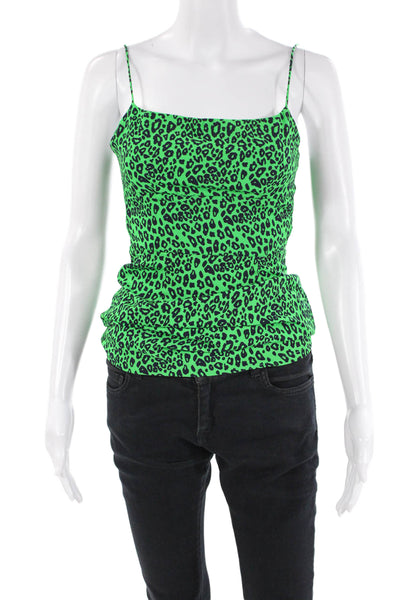 Superdown Womens Animal Print Sleeveless Halter Neck Tank Top Green Size 2XS