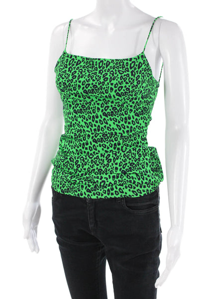 Superdown Womens Animal Print Sleeveless Halter Neck Tank Top Green Size 2XS