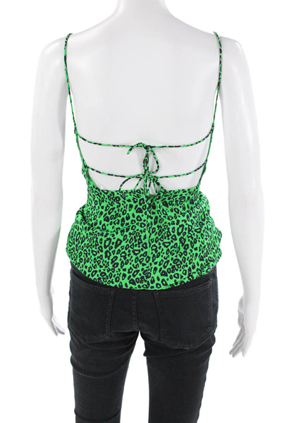 Superdown Womens Animal Print Sleeveless Halter Neck Tank Top Green Size 2XS