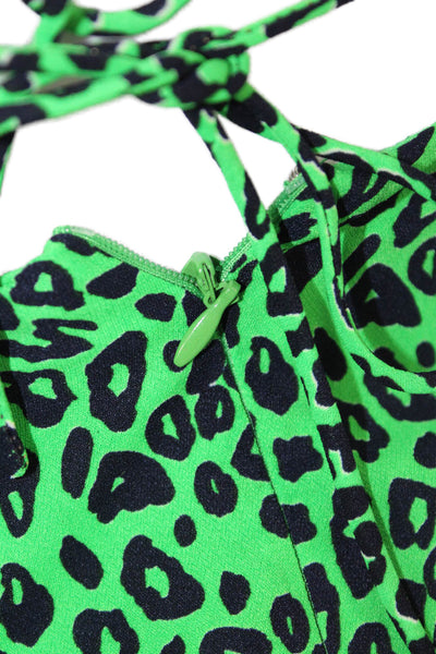 Superdown Womens Animal Print Sleeveless Halter Neck Tank Top Green Size 2XS