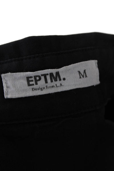 EPTM Womens Crew Neck Long Sleeves Button Down Shirt Black Cotton Size Medium