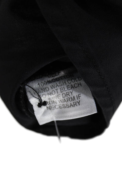 EPTM Womens Crew Neck Long Sleeves Button Down Shirt Black Cotton Size Medium