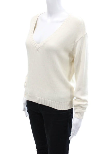 John Galt Womens Cotton Long Sleeve V-Neck Pullover Sweater Cream Size M