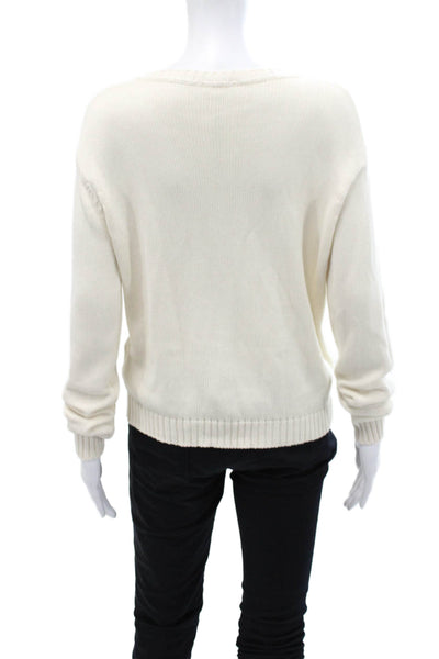 John Galt Womens Cotton Long Sleeve V-Neck Pullover Sweater Cream Size M