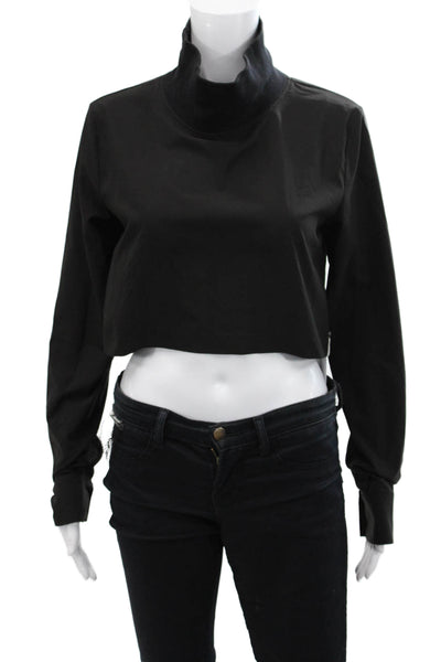 One by One Teaspoon Womens Turtleneck Long Sleeve Cropped Blouse Black size XS
