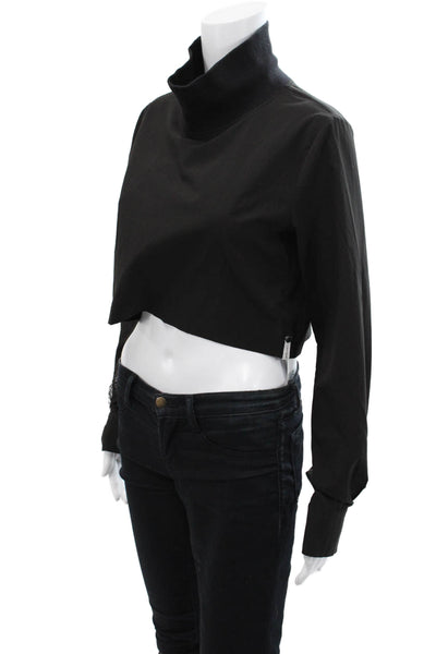 One by One Teaspoon Womens Turtleneck Long Sleeve Cropped Blouse Black size XS