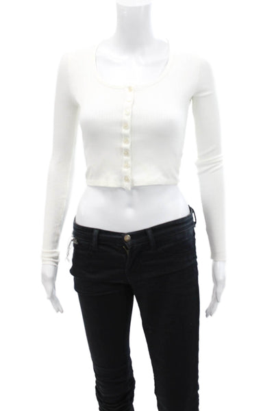 The Range Womens Long Sleeve Stretch Cardigan Cropped Blouse White Size XS
