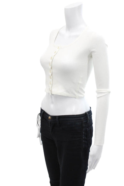 The Range Womens Long Sleeve Stretch Cardigan Cropped Blouse White Size XS