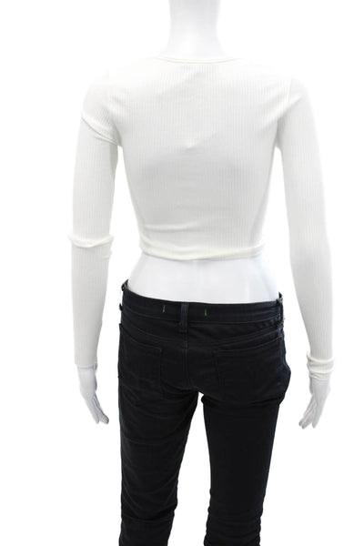 The Range Womens Long Sleeve Stretch Cardigan Cropped Blouse White Size XS