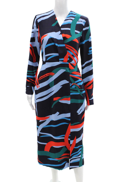 C/MEO Collective Womens Geometric Print Long Sleeve Pencil Dress Blue Size S