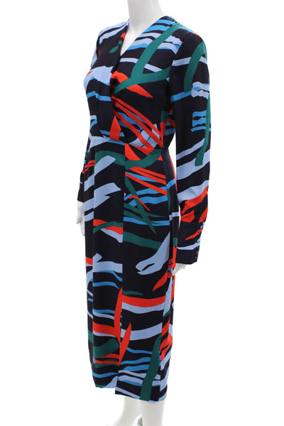 C/MEO Collective Womens Geometric Print Long Sleeve Pencil Dress Blue Size S