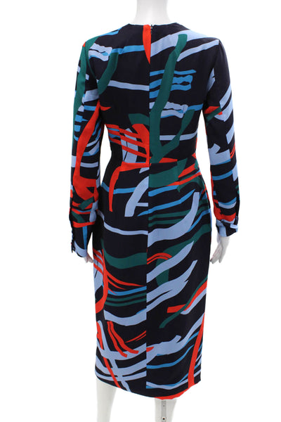 C/MEO Collective Womens Geometric Print Long Sleeve Pencil Dress Blue Size S