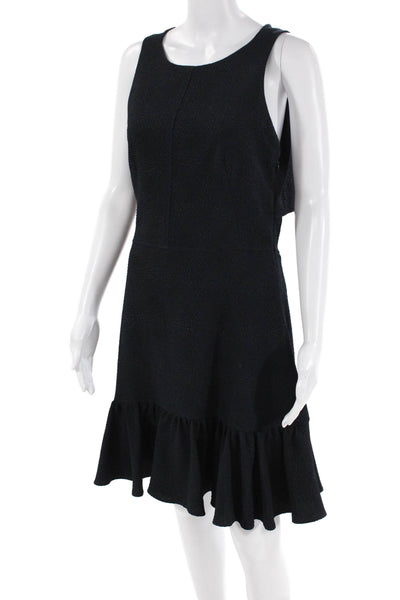 Rebecca Taylor Womens Round Neck Layered Detail Back Cut Out Dress Blue 8