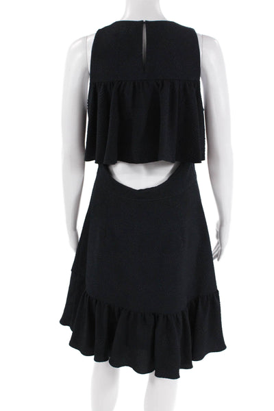 Rebecca Taylor Womens Round Neck Layered Detail Back Cut Out Dress Blue 8