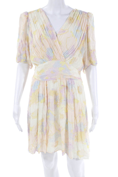 Ba&Sh Womens Floral Print V-Neck Pleated Detail Mini Dress Multicolor Size 3