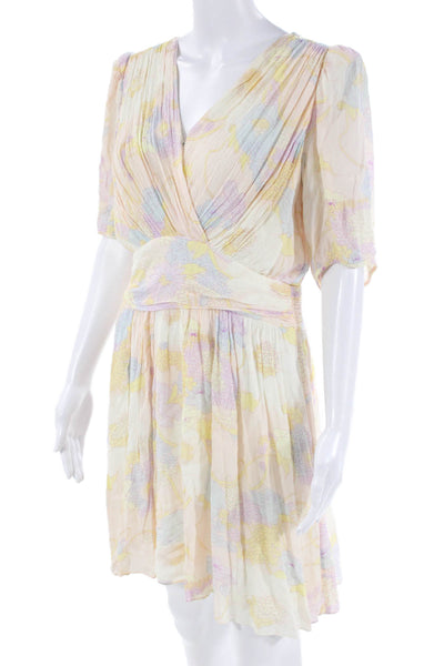Ba&Sh Womens Floral Print V-Neck Pleated Detail Mini Dress Multicolor Size 3
