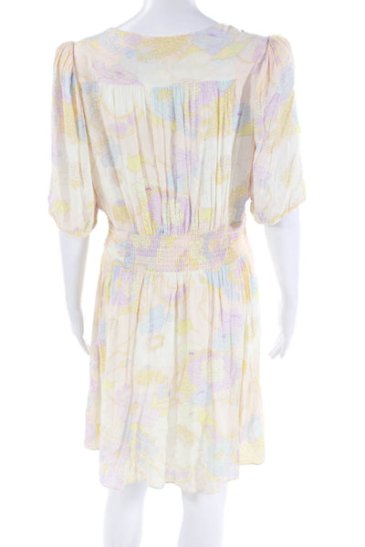 Ba&Sh Womens Floral Print V-Neck Pleated Detail Mini Dress Multicolor Size 3