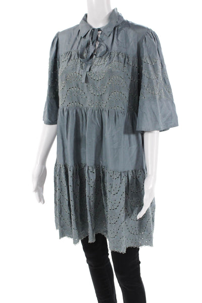 Rebecca Taylor Womens Silk Short Sleeve Tie Detail Tunic Top Solid Gray Size 6