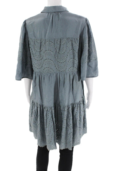 Rebecca Taylor Womens Silk Short Sleeve Tie Detail Tunic Top Solid Gray Size 6