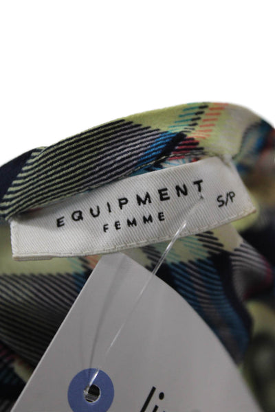 Equipment Femme Womens Silk Plaid Print Round Neck Blouse Multicolor Size S